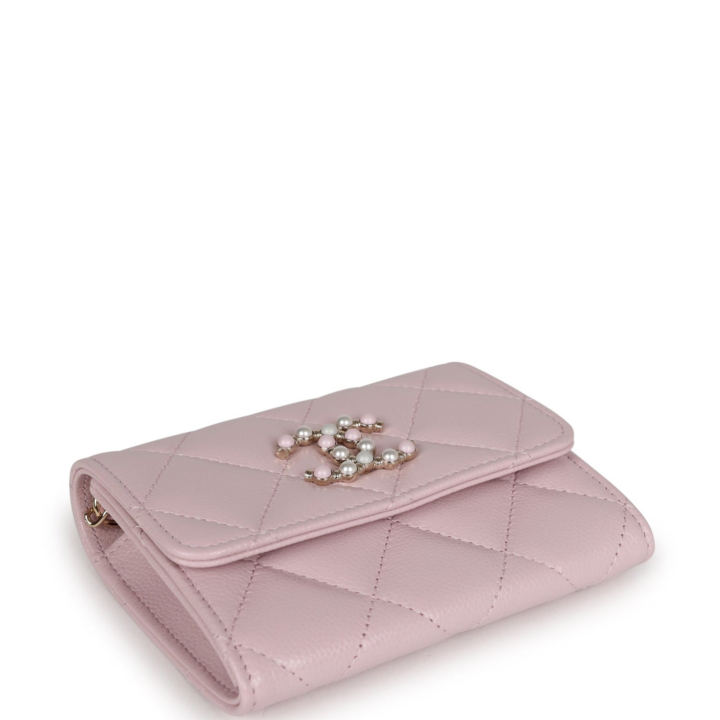 Chanel Mini Crossbody Pearl Wallet Pink Caviar Light Gold Hardware