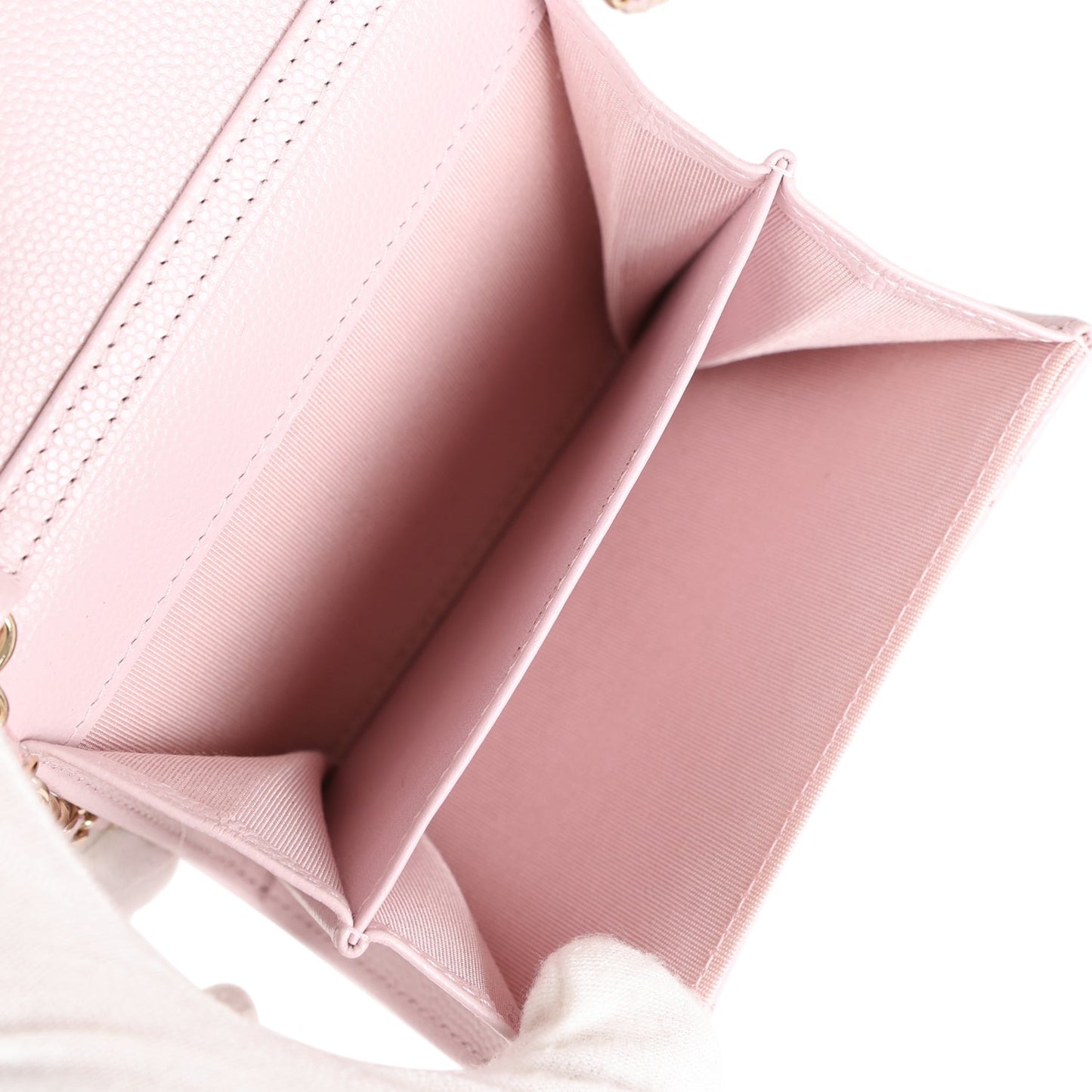 Chanel Mini Crossbody Pearl Wallet Pink Caviar Light Gold Hardware