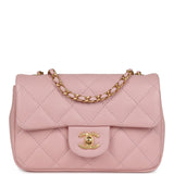 Chanel Mini Rectangular Flap Bag with Heart Chain Pink Lambskin Brushed Gold Hardware