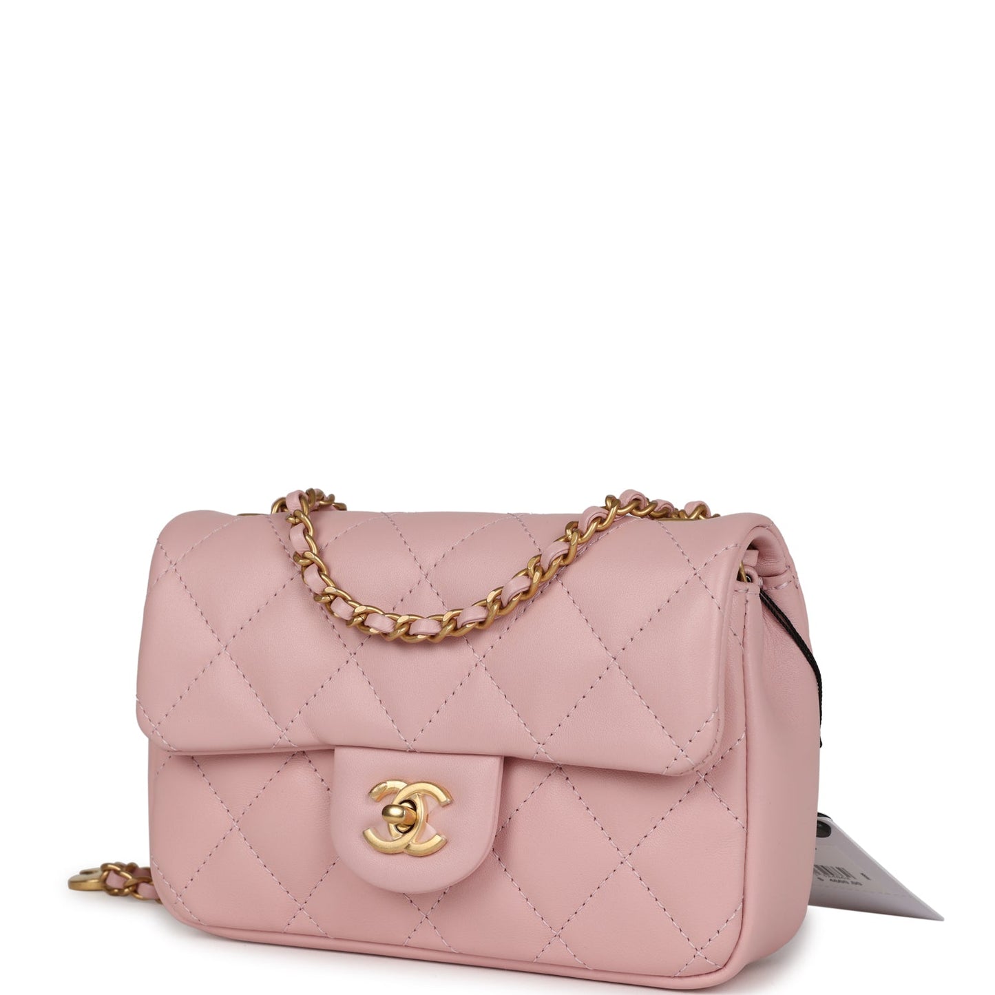 Chanel Mini Rectangular Flap Bag with Heart Chain Pink Lambskin Brushed Gold Hardware