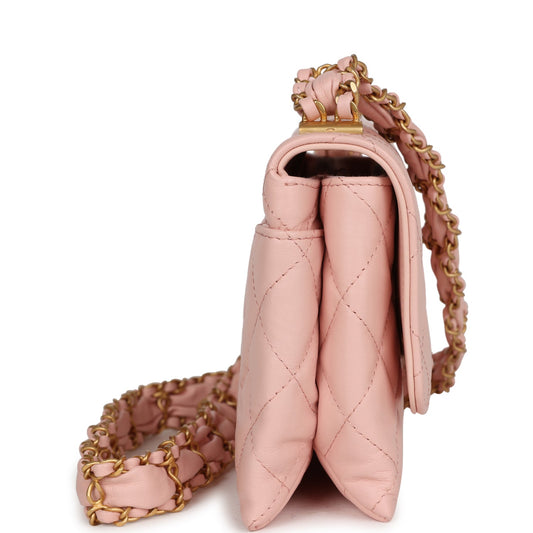 Pre-owned Chanel 19 Mini Flap Light Pink Aged Calfskin Brushed Gold Hardware
