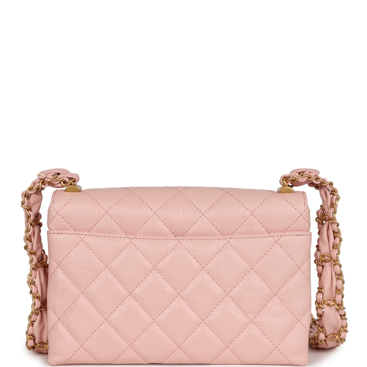 Pre-owned Chanel 19 Mini Flap Light Pink Aged Calfskin Brushed Gold Hardware