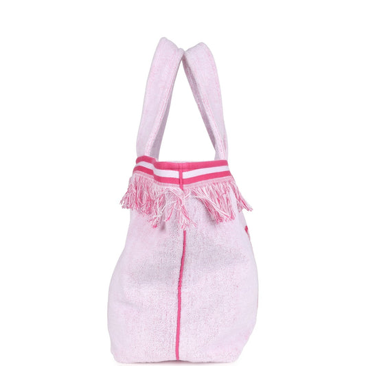 Chanel CC Beach Tote Bag & Towel Set Pink & White Canvas & Terry