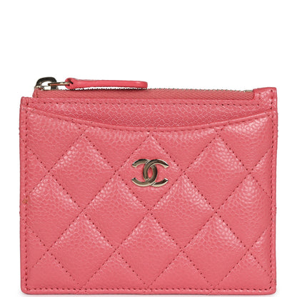 Chanel Zipped Card Holder Wallet Pink Caviar Gold Hardware