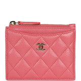 Chanel Zipped Card Holder Wallet Pink Caviar Gold Hardware
