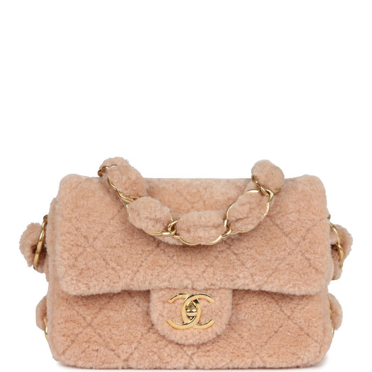 Chanel Small CC Flap Bag Light Pink Shearling Brushed Gold Hardware