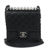 Chanel Chic Pearls Flap Bag Black Calfskin Aged Ruthenium Hardware