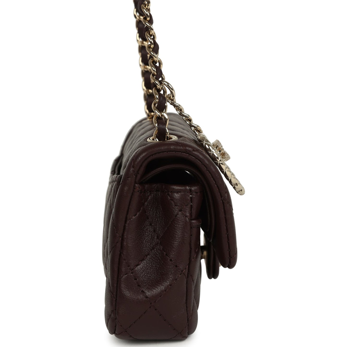 Chanel Nano Classic Double Flap Bag Charm Dark Brown Lambskin Light Gold Hardware