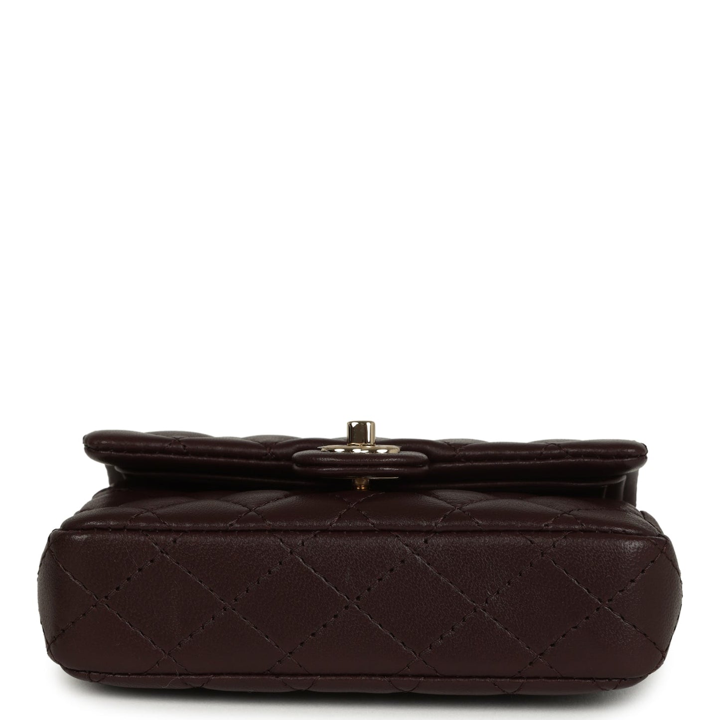 Chanel Nano Classic Double Flap Bag Charm Dark Brown Lambskin Light Gold Hardware