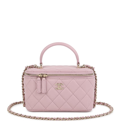 Chanel Small Top Handle Vanity Case Pink Lambskin Light Gold Hardware