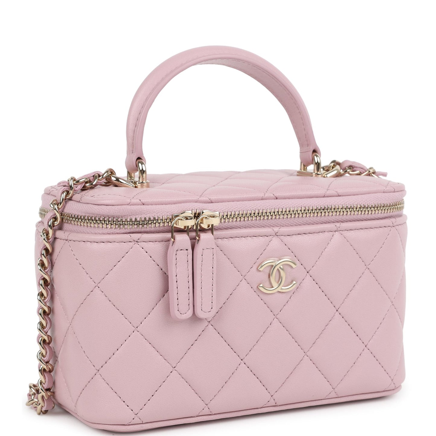 Chanel Small Top Handle Vanity Case Pink Lambskin Light Gold Hardware