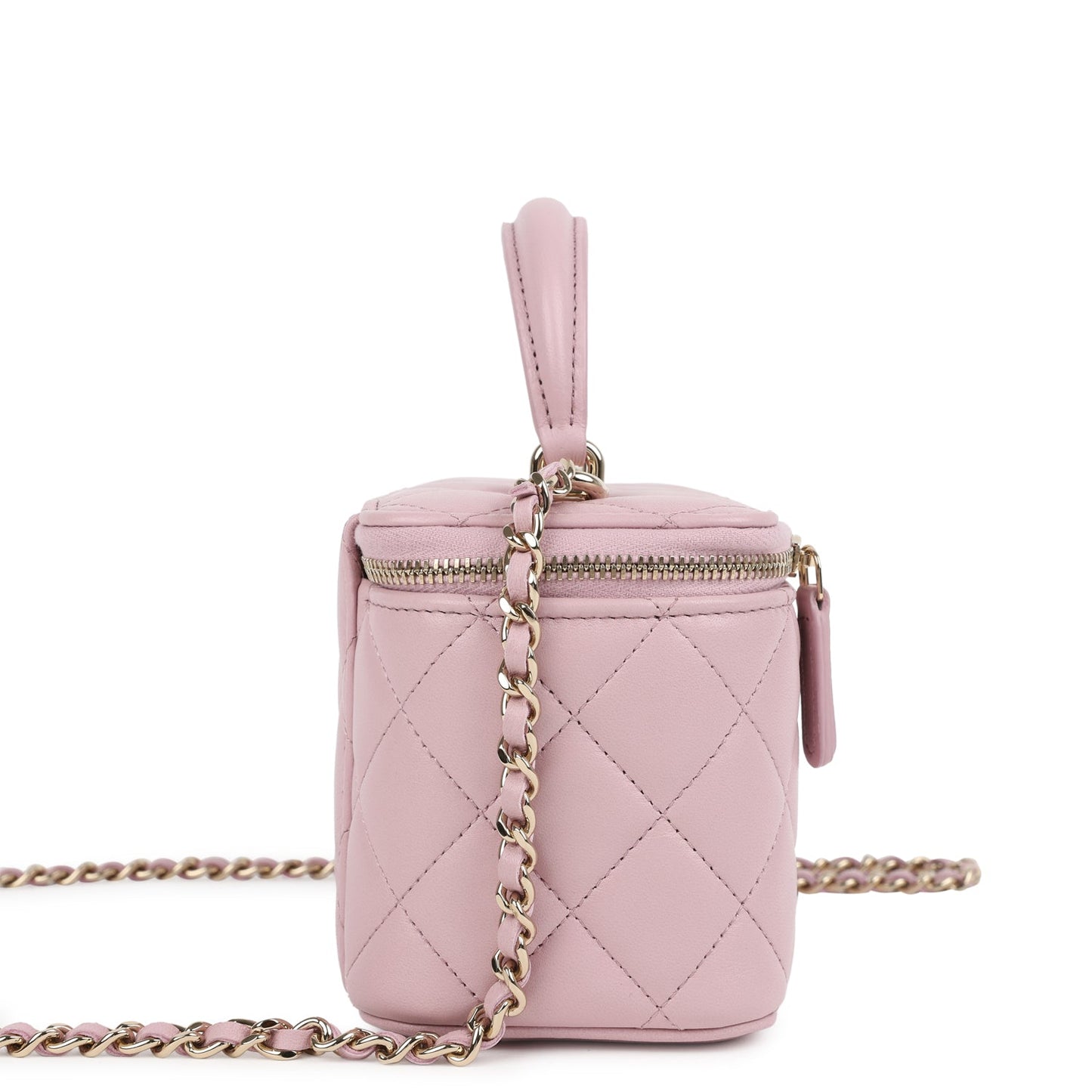 Chanel Small Top Handle Vanity Case Pink Lambskin Light Gold Hardware