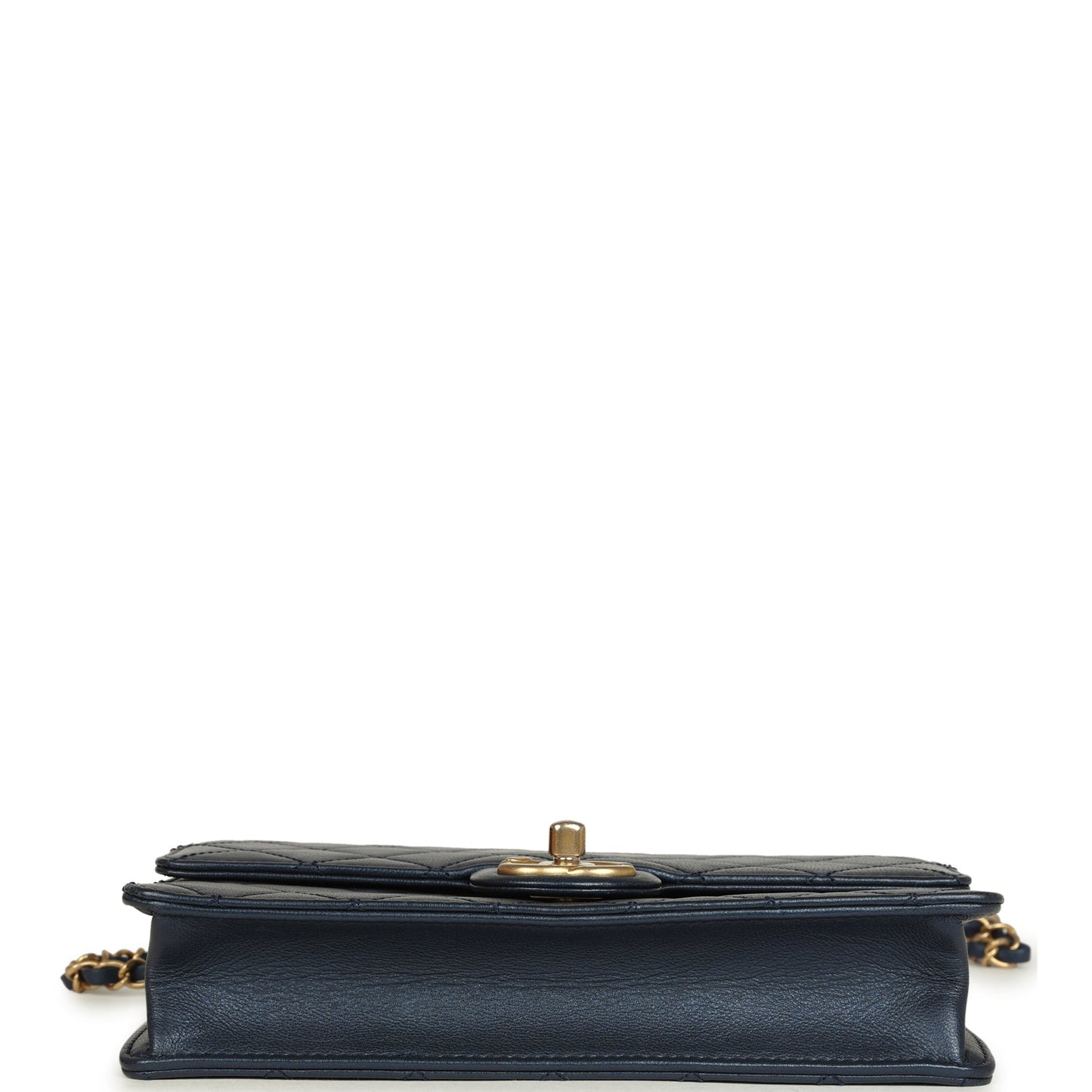 Chanel Small Chic Pearls Flap Bag Navy Calfskin Antique Gold Hardware