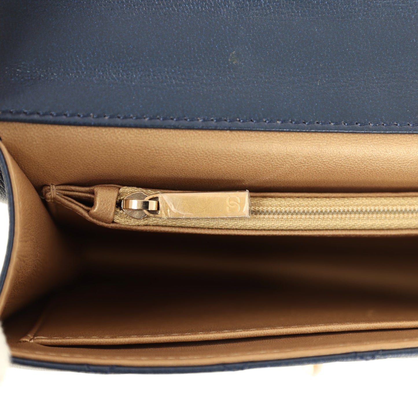 Chanel Small Chic Pearls Flap Bag Navy Calfskin Antique Gold Hardware