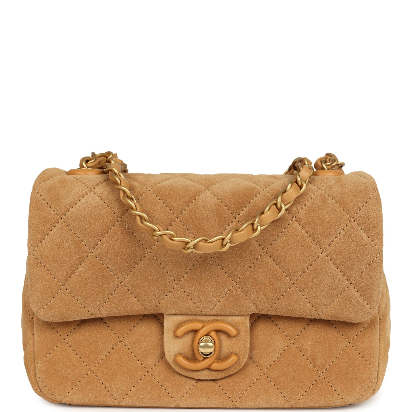 Chanel Mini CC Color Flap Bag Dark Beige Suede Brushed Gold Hardware