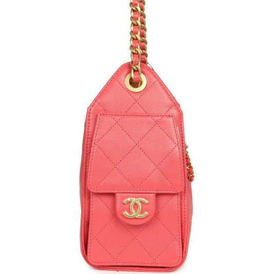 Chanel Mini 25 Hobo Bag Coral Pink Caviar Antique Gold Hardware