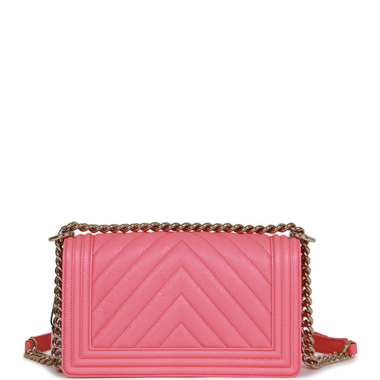 Chanel Medium Boy Bag Pink Chevron Caviar Light Gold Hardware