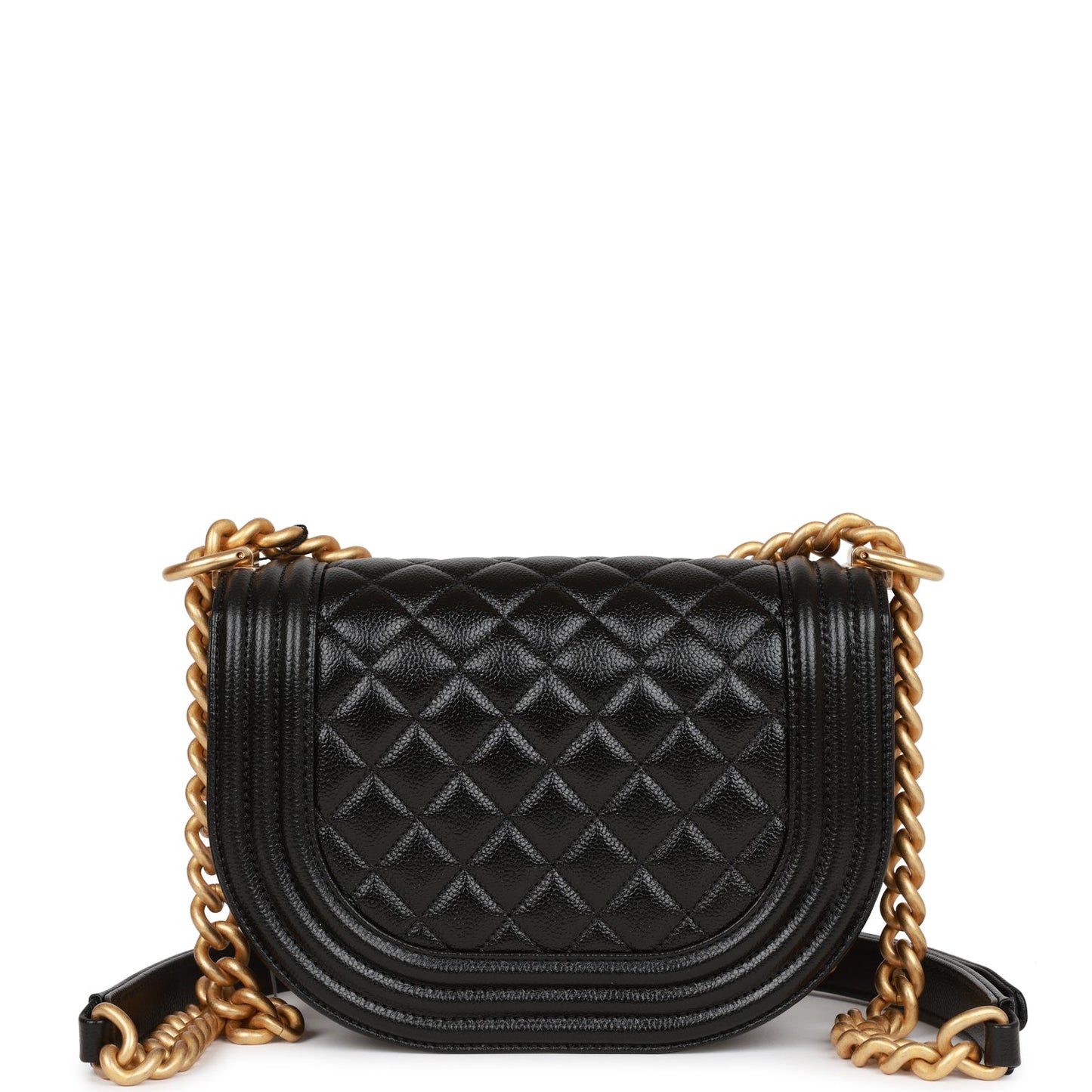 Chanel Small Boy Messenger Bag Black Caviar Antique Gold Hardware