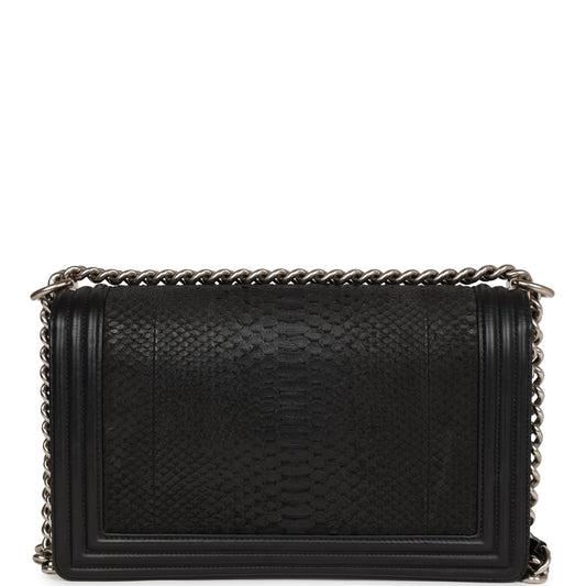 Chanel Medium Boy Bag Black Python and Lambskin Brushed Silver Hardware
