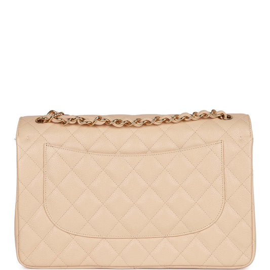 Chanel Jumbo Classic Double Flap Bag Beige Caviar Gold Hardware