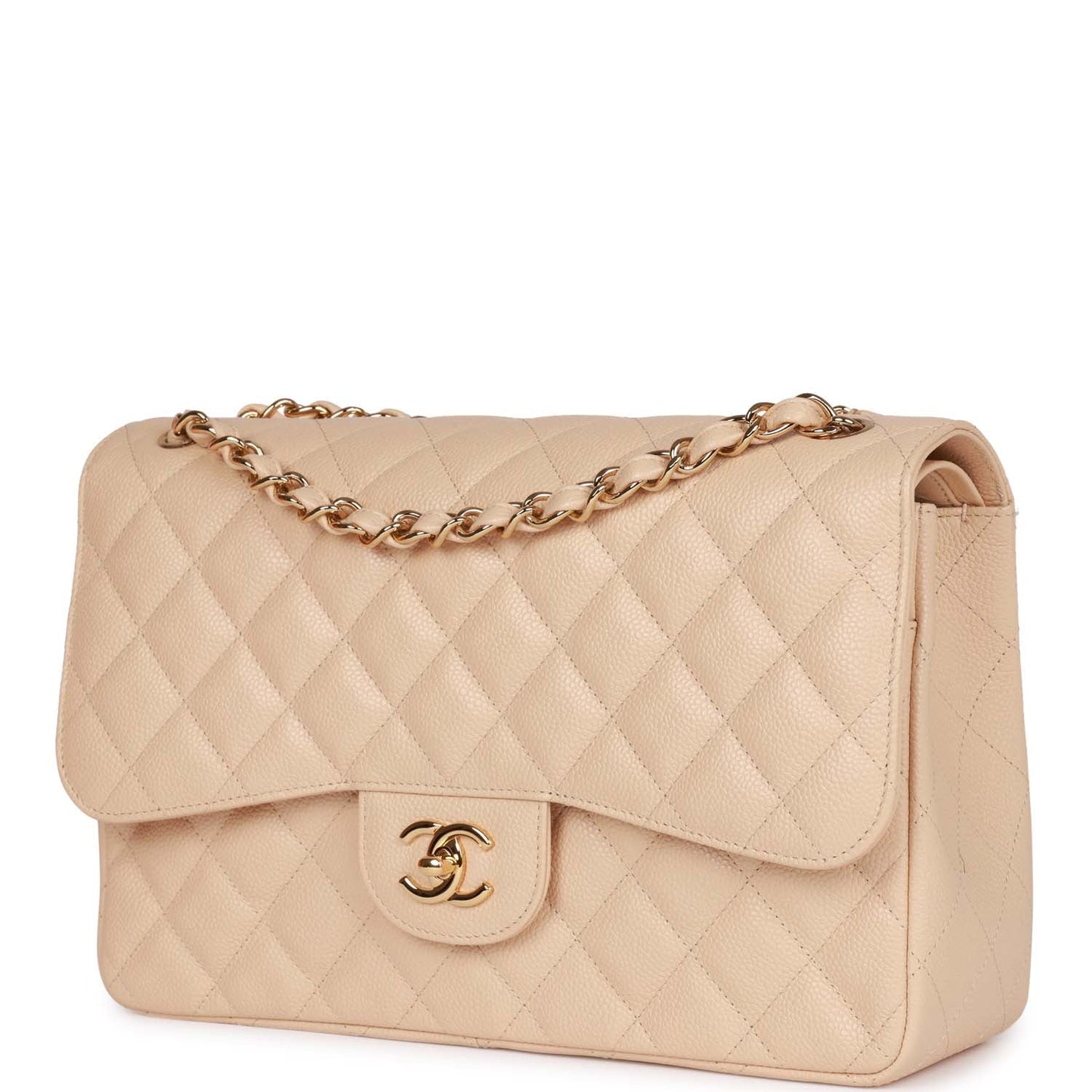 Chanel Jumbo Classic Double Flap Bag Beige Caviar Gold Hardware