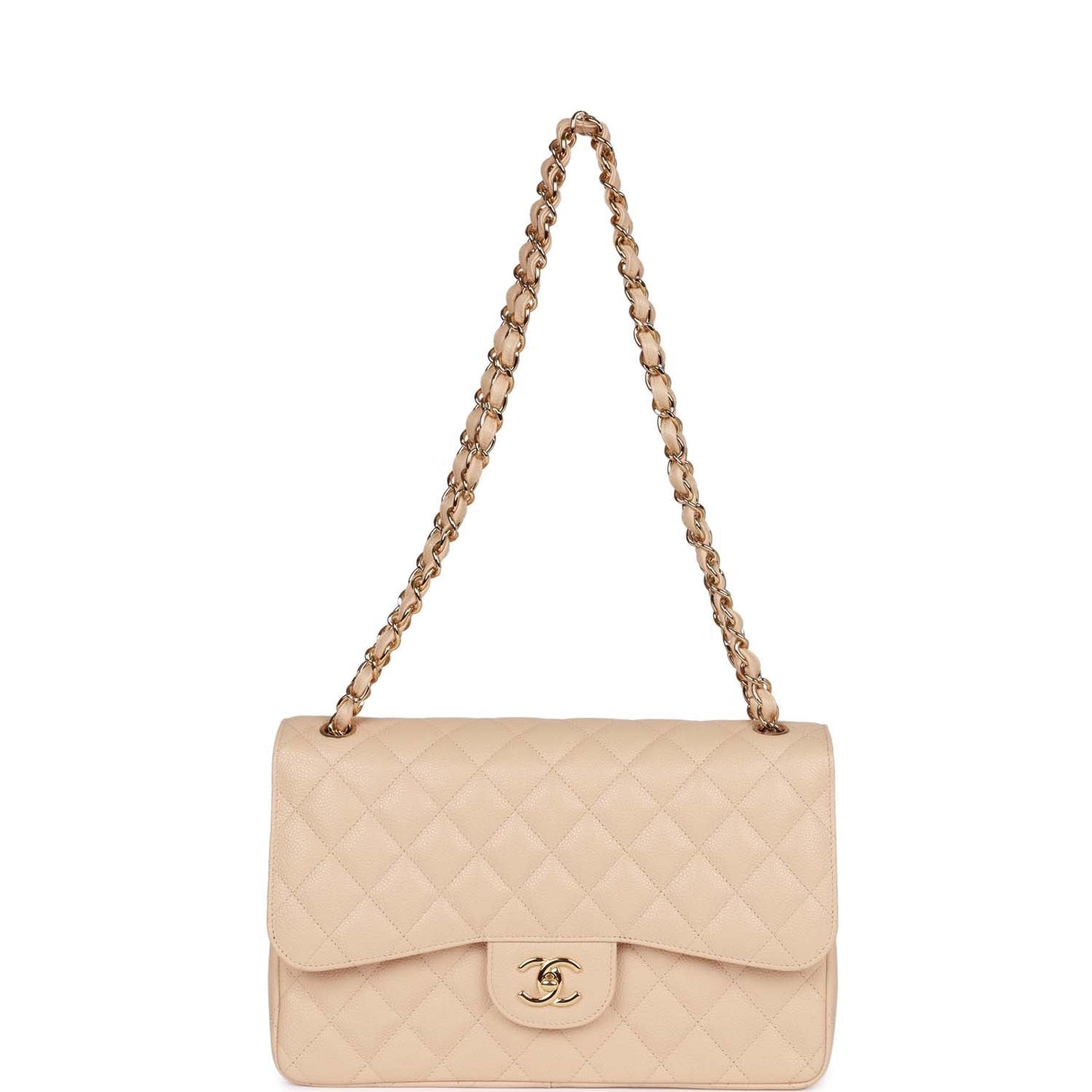 Chanel Jumbo Classic Double Flap Bag Beige Caviar Gold Hardware