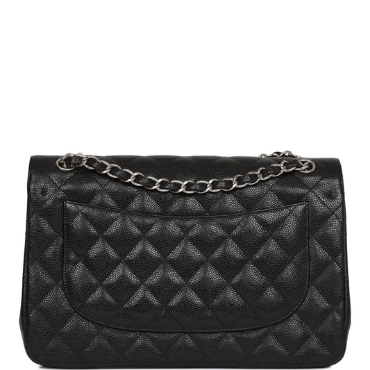 Chanel Jumbo Classic Double Flap Bag Black Caviar Silver Hardware
