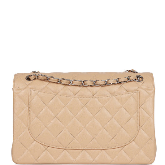 Chanel Jumbo Classic Double Flap Bag Beige Caviar Silver Hardware