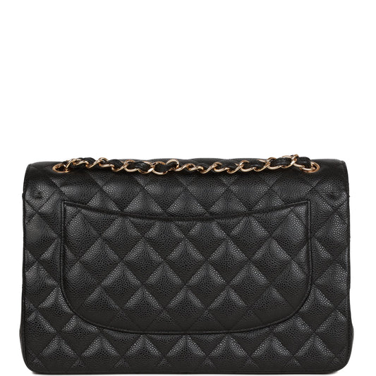 Chanel Jumbo Classic Double Flap Bag Black Caviar Gold Hardware