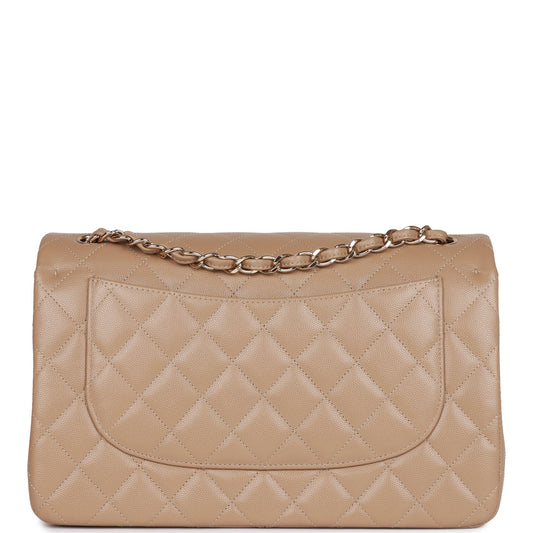 Chanel Jumbo Classic Double Flap Bag Dark Beige Caviar Gold Hardware