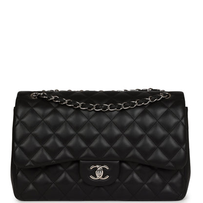 Chanel Jumbo Classic Double Flap Black Lambskin Silver Hardware