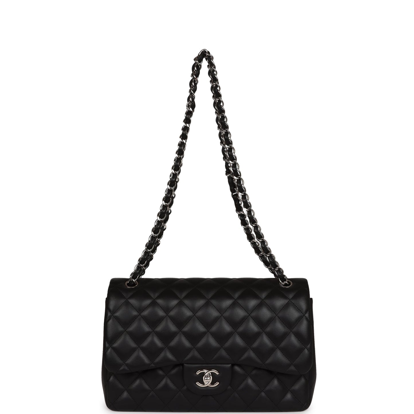 Chanel Jumbo Classic Double Flap Black Lambskin Silver Hardware