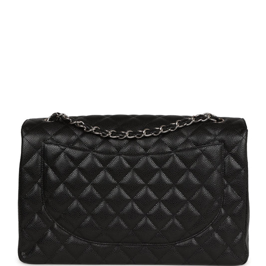 Chanel Maxi Classic Single Flap Bag Black Caviar Silver Hardware