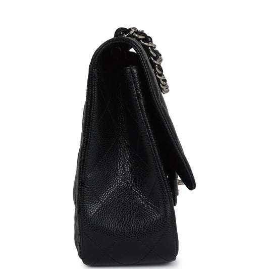 Chanel Jumbo Classic Single Flap Bag Black Caviar Silver Hardware