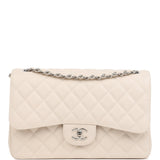 Pre-owned Chanel Jumbo Classic Double Flap Bag Light Beige Caviar Silver Hardware
