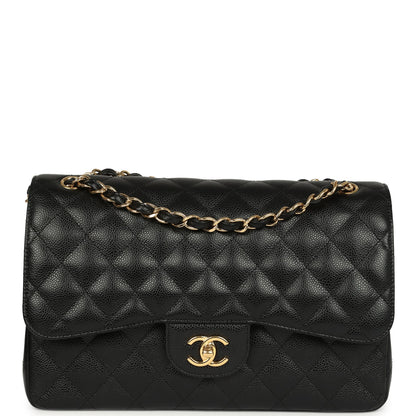 Chanel Jumbo Classic Double Flap Bag Black Caviar Gold Hardware