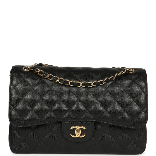 Chanel Jumbo Classic Double Flap Bag Black Caviar Gold Hardware