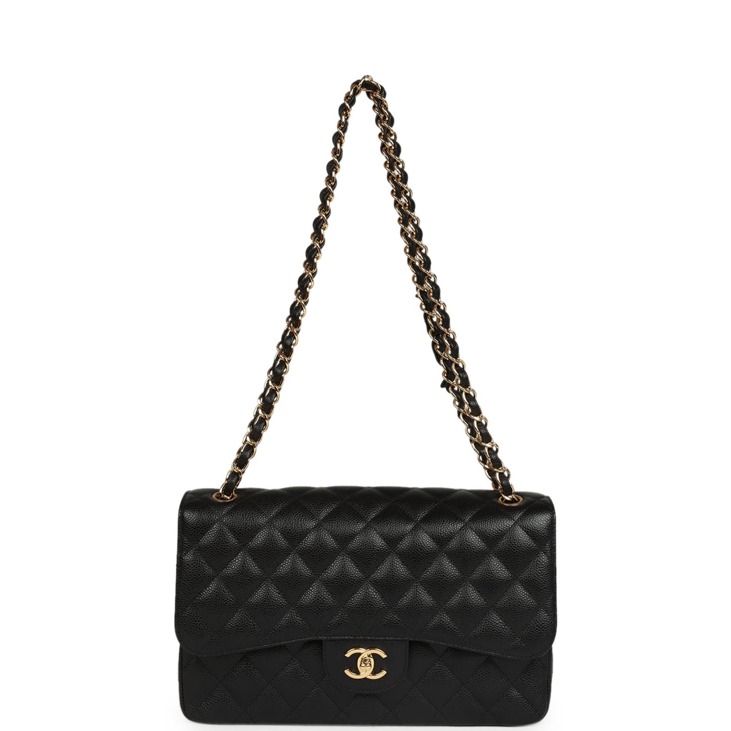 Chanel Jumbo Classic Double Flap Bag Black Caviar Gold Hardware