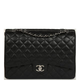 Chanel Maxi Classic Double Flap Bag Black Caviar Silver Hardware