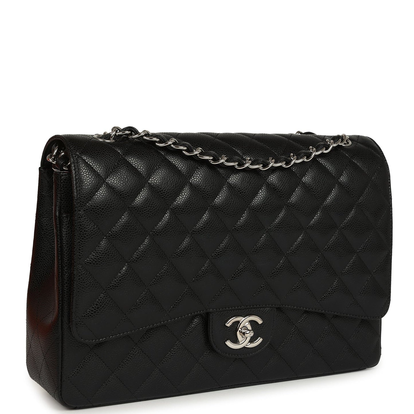 Chanel Maxi Classic Double Flap Bag Black Caviar Silver Hardware