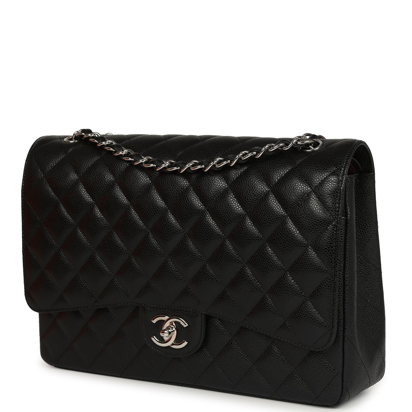 Chanel Maxi Classic Double Flap Bag Black Caviar Silver Hardware