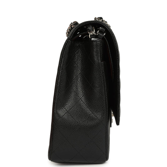 Chanel Maxi Classic Double Flap Bag Black Caviar Silver Hardware