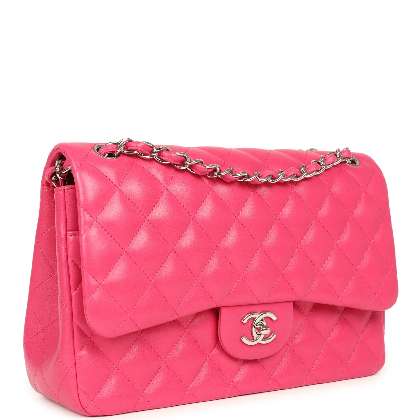 Chanel Jumbo Classic Double Flap Pink Lambskin Silver Hardware