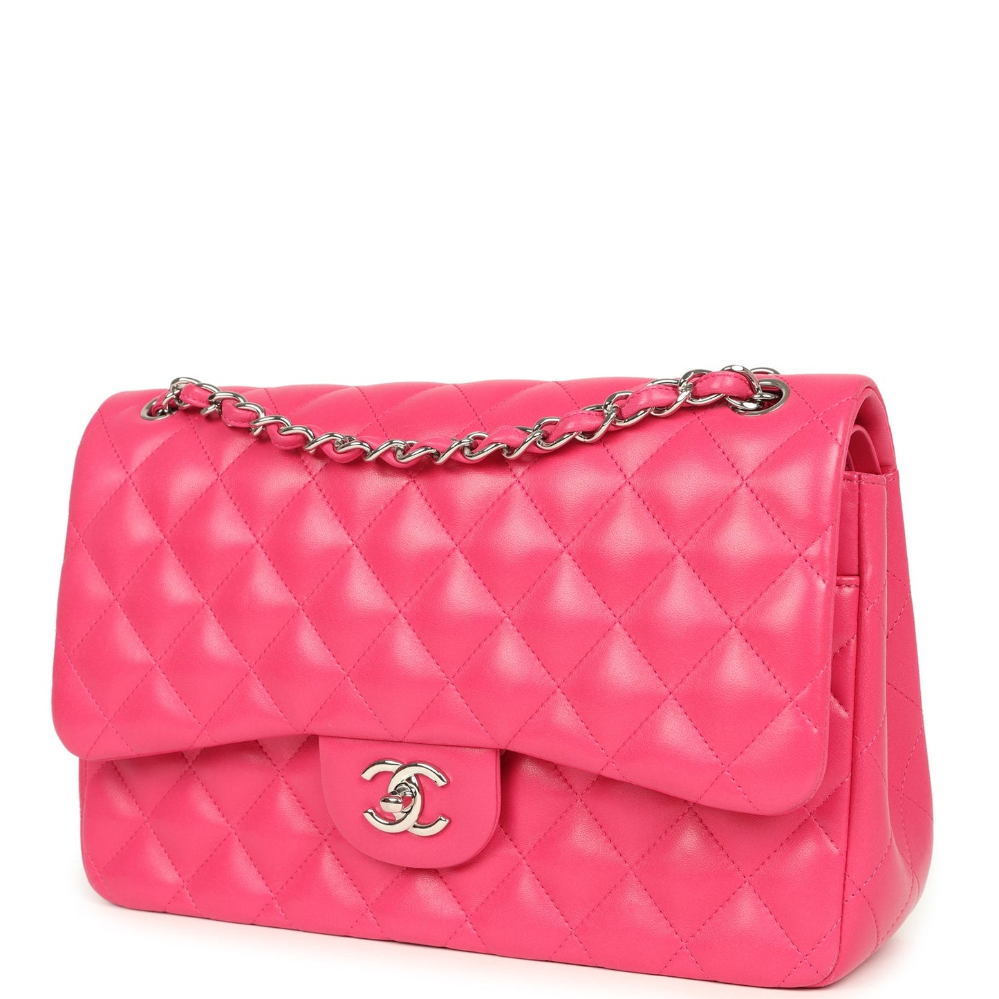 Chanel Jumbo Classic Double Flap Pink Lambskin Silver Hardware