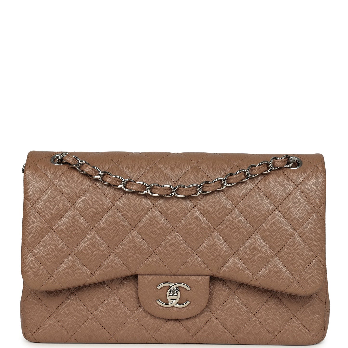 Chanel Jumbo Classic Double Flap Bag Dark Beige Caviar Silver Hardware