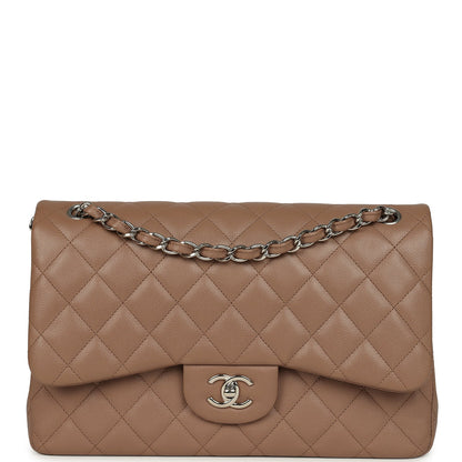 Chanel Jumbo Classic Double Flap Bag Dark Beige Caviar Silver Hardware