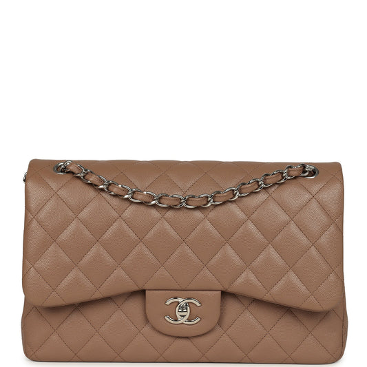 Chanel Jumbo Classic Double Flap Bag Dark Beige Caviar Silver Hardware