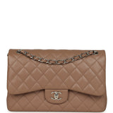 Chanel Jumbo Classic Double Flap Bag Dark Beige Caviar Silver Hardware