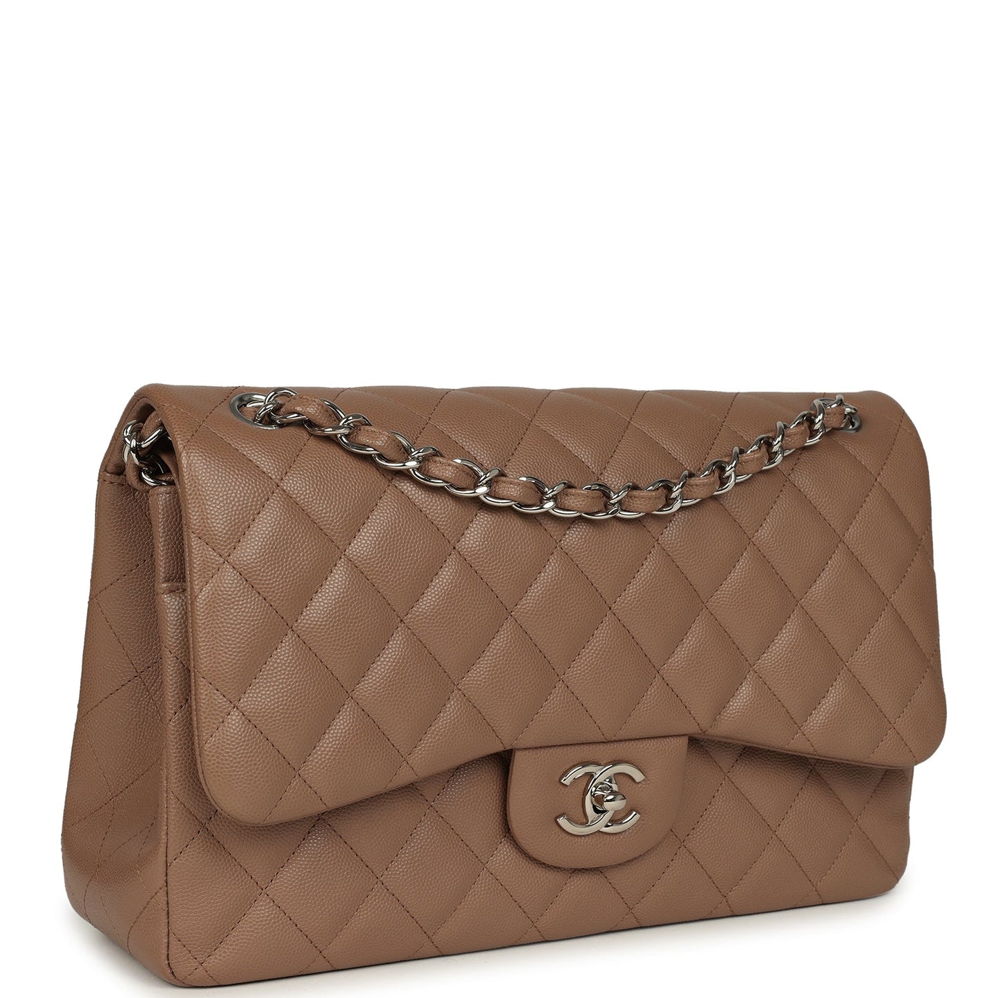 Chanel Jumbo Classic Double Flap Bag Dark Beige Caviar Silver Hardware