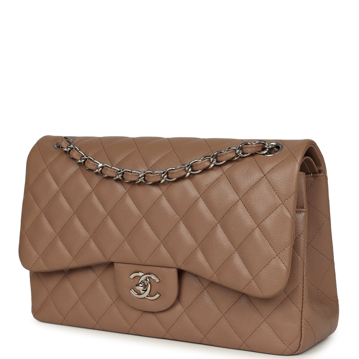 Chanel Jumbo Classic Double Flap Bag Dark Beige Caviar Silver Hardware